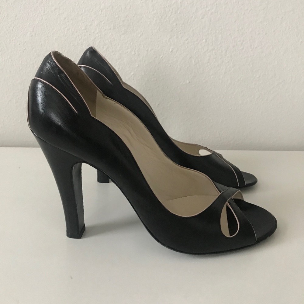 Marc Jacobs Black Peep Toe Heels with Pink Detail